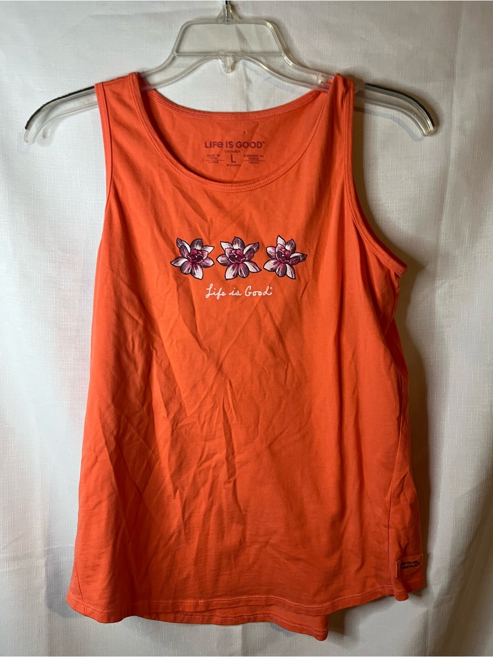 Life Is Good Bright Orange Floral Tank Top - Women's Sleeveless Tee